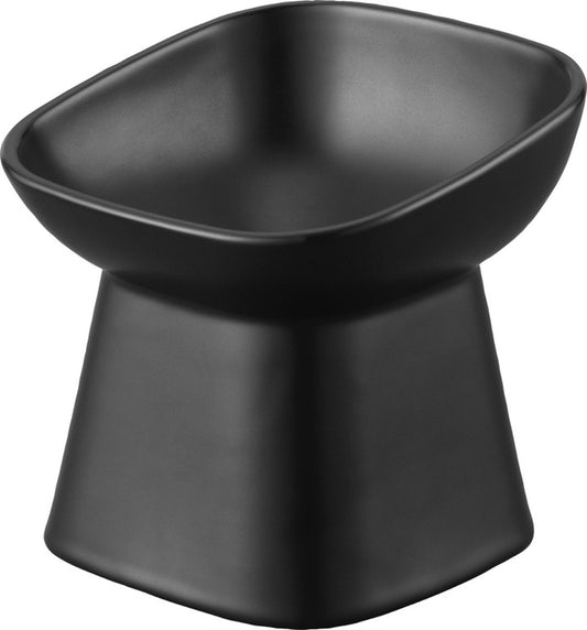 Yamazaki cat dog food bowl - slanted - ceramic - tower - black