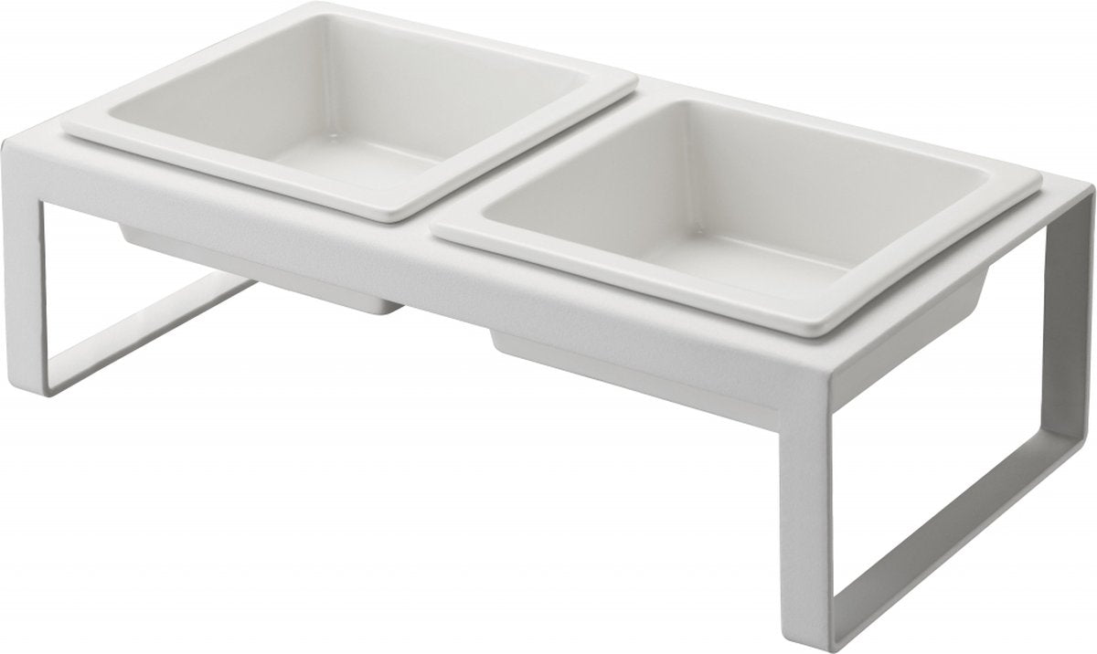Yamazaki cat dog food bowl - double - tower - white