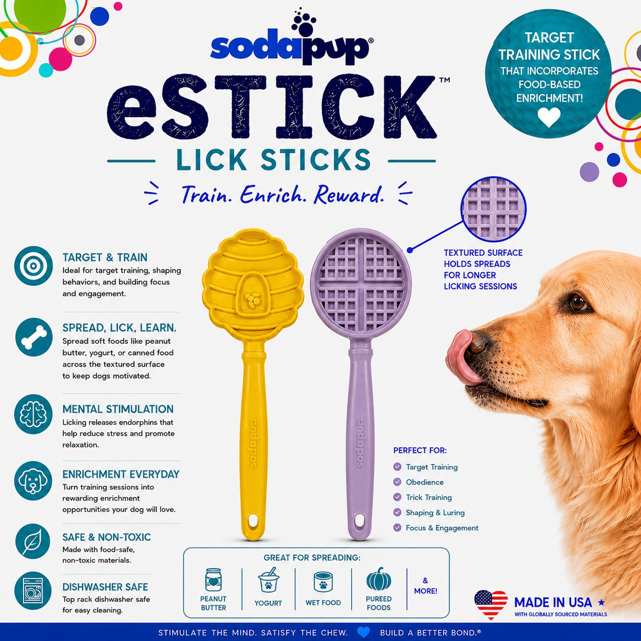 eStick Hand-Held Dog Enrichment Target Training Toy - Interactive Lick Stick | USA Made