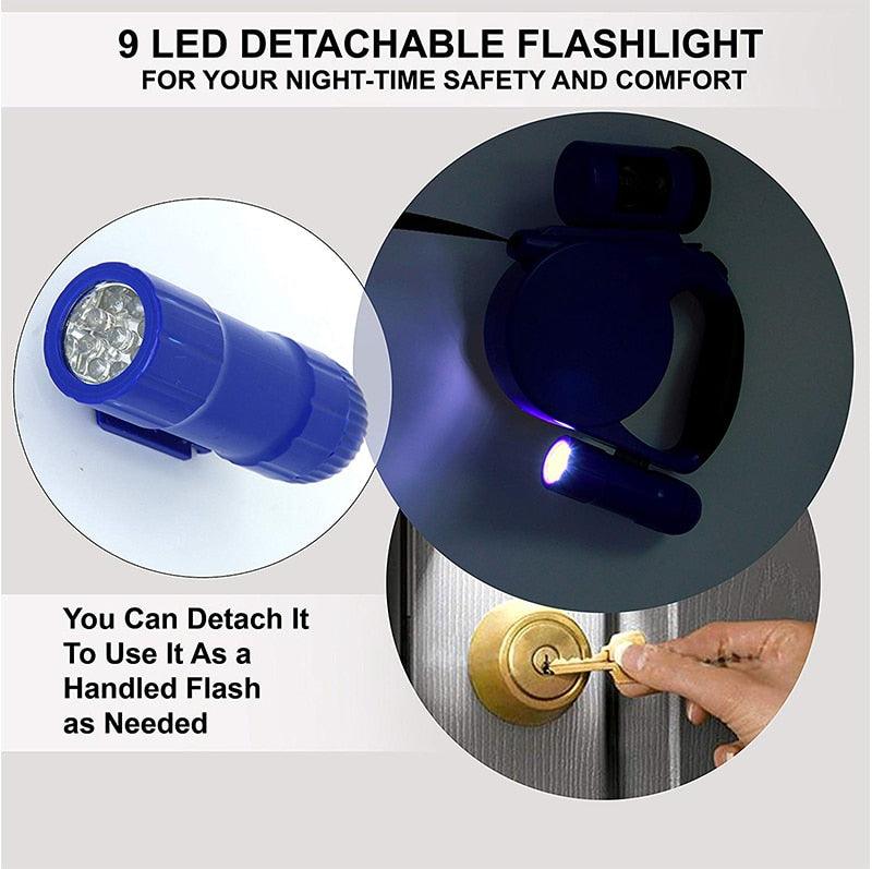 Nightwalk 4.5M Led Light And Waste Bag Dispenser Retractable Dog Leash