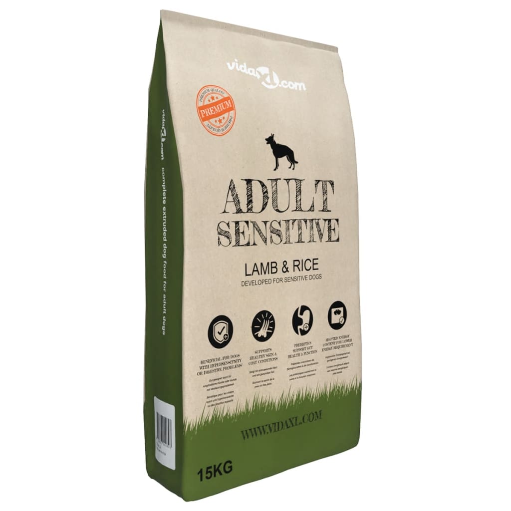 Vidaxl premium dog food dry adult sensitive lamb rice 15kg
