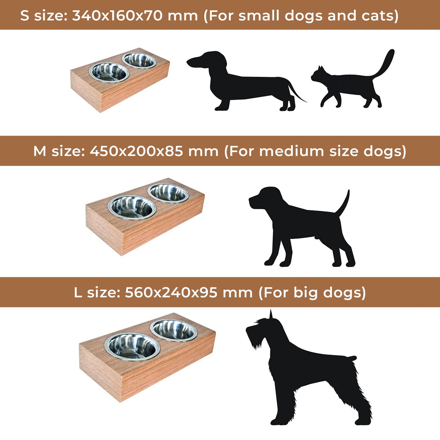 Floating Wooden Raised Food Stand, Medium Dog Feeding Station, Hanging Pet Bowls