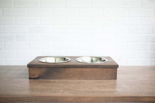 Dog Food Stand, Wooden Pet Feeder with Stainless Steel Bowls-0