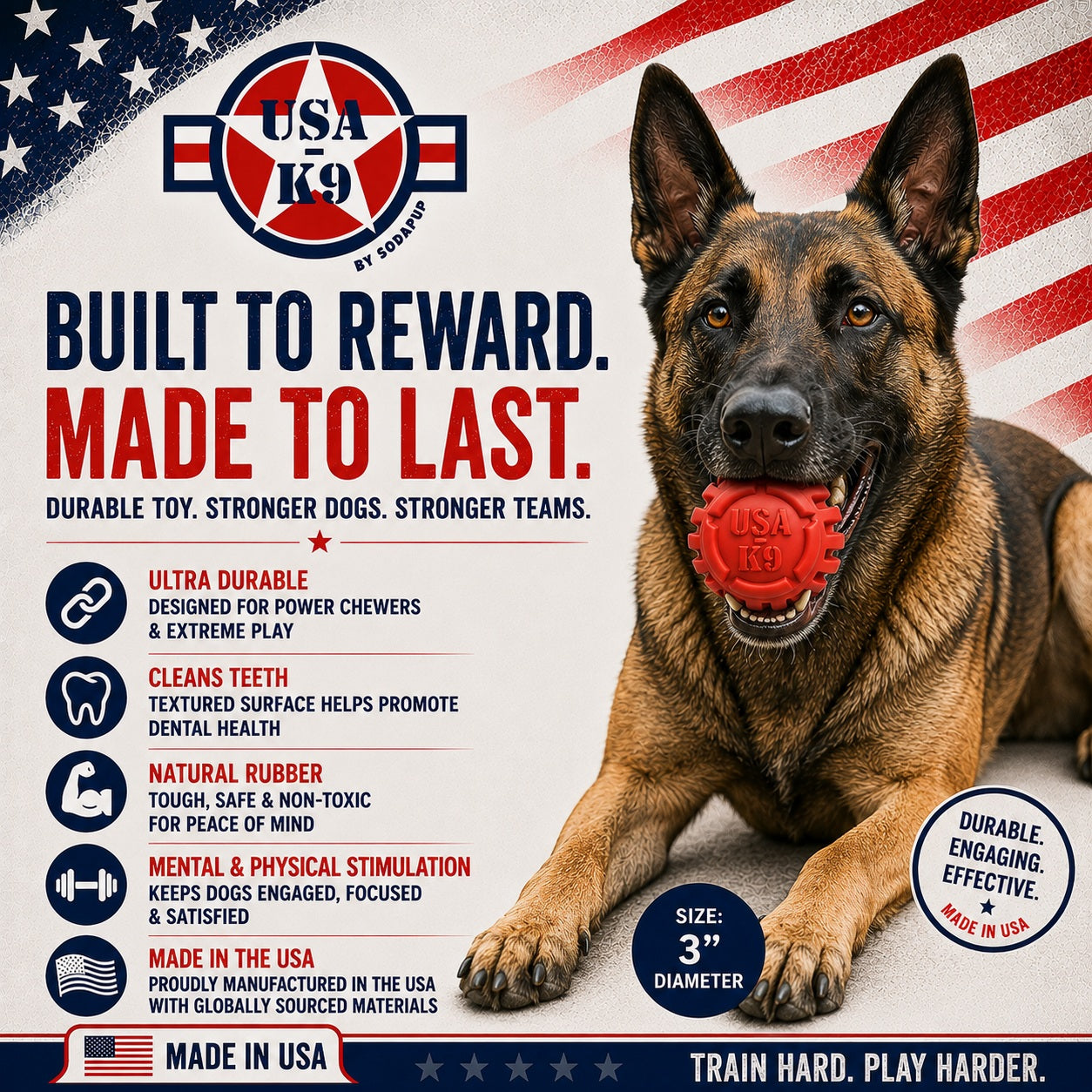 USA-K9 Stars and Stripes Rubber Dog Toy | K9 Handler Reward Toy | Red | USA Made