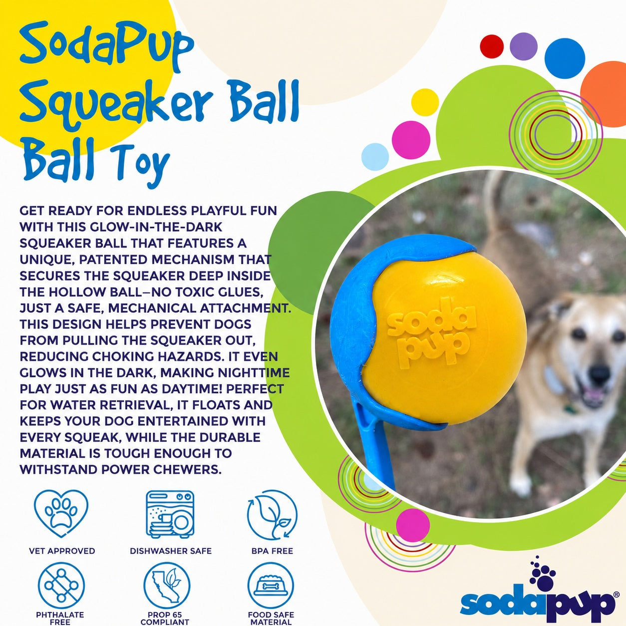 Squeak Ball - Durable Squeaky Dog Toy, Floats, Chew Toy | USA Made