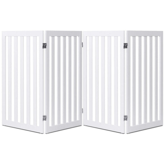 Folding 4-Panel Dog Gate Pet Fence in White Wood Finish-1